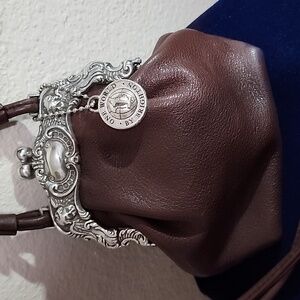 Brown Leather Silver Victorian Frame Purse Pouch